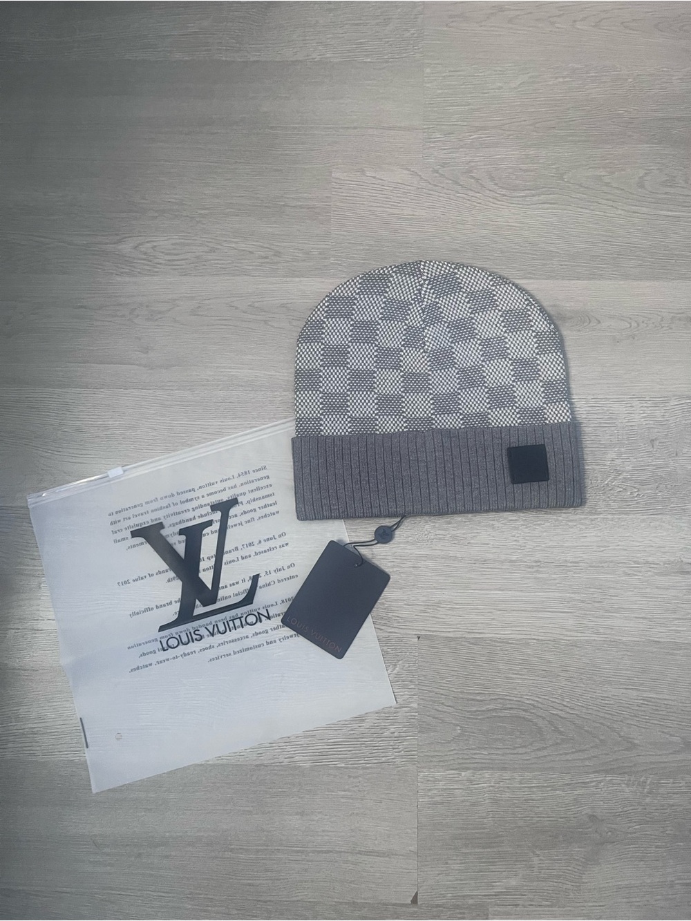 Louis Vuitton Gray Checkered Ribbed Cuff Beanie